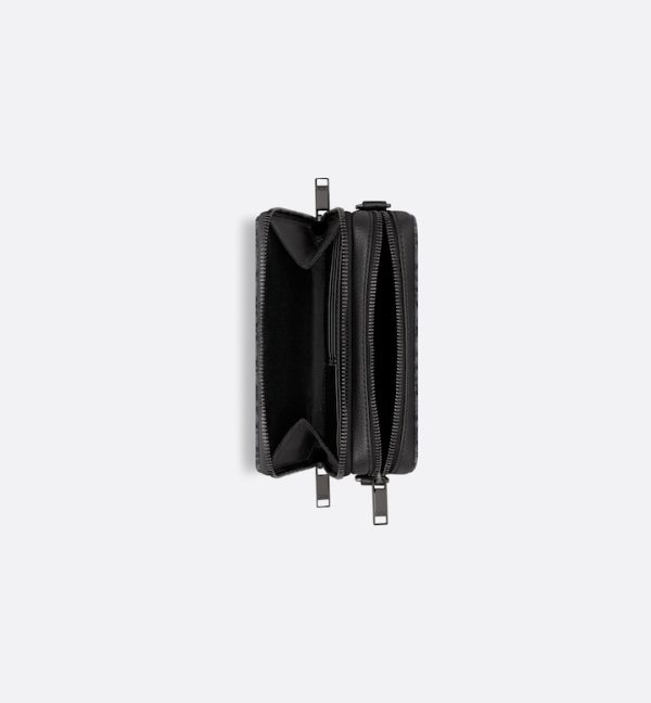 DIOR Zipped Pouch with Strap Black Oblique Jacquard
