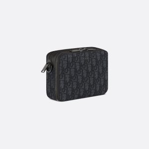 DIOR Zipped Pouch with Strap Black Oblique Jacquard
