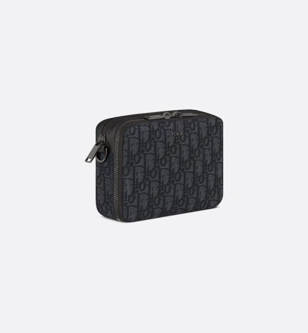 DIOR Zipped Pouch with Strap Black Oblique Jacquard