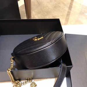 YSL Vinyle Round Camera BAG In Chevron Quilted Grain De Poudre Embossed Leather