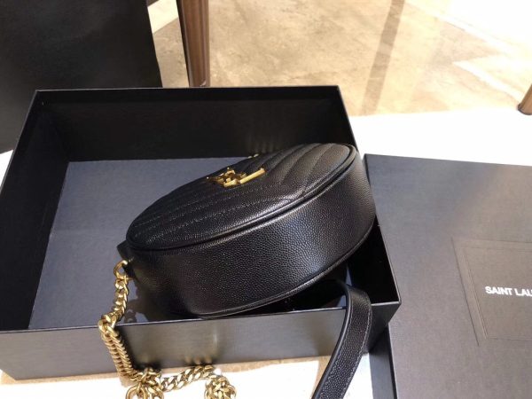 YSL Vinyle Round Camera BAG In Chevron Quilted Grain De Poudre Embossed Leather