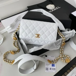 Chanel Small Flap Bag Gold Hardware White For Women, Women's Handbags, Shoulder Bags 7.5in/19cm AP2840