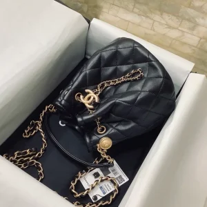 Chanel Classic Bucket Bag Gold Toned Hardware Black For Women 7.8in/20cm