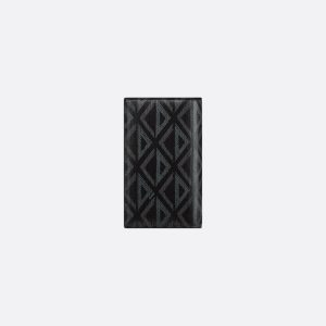 DIOR Long Bifold Card Holder  Black CD Diamond Canvas