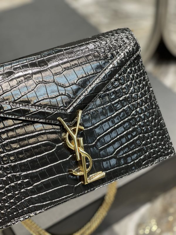 YSL Cassandra Medium Chain Bag In crocodile Embossed Shiny Leather