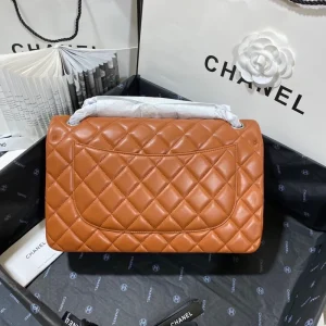 Chanel Large Classic Handbag Silver Hardware Brown For Women, Women's Handbags, Shoulder Bags 11.8in/30cm