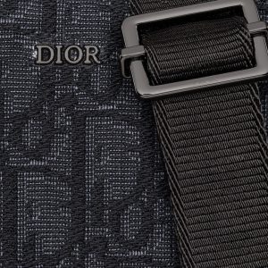 DIOR Zipped Pouch with Strap Black Oblique Jacquard