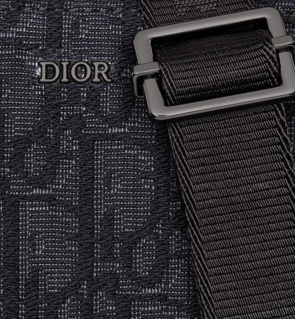 DIOR Zipped Pouch with Strap Black Oblique Jacquard