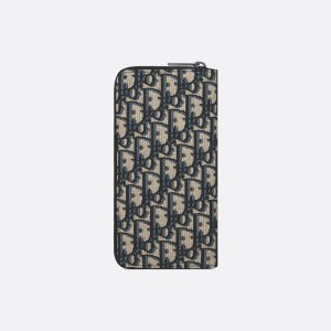 DIOR Vertical Long Zipped Wallet Beige and Black Oblique Jacquard