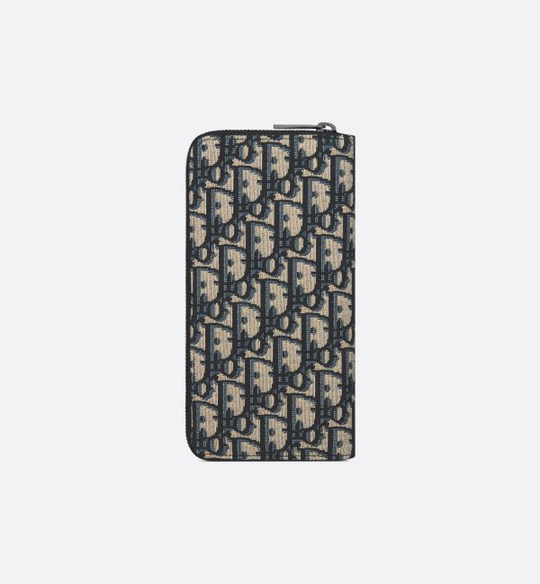 DIOR Vertical Long Zipped Wallet Beige and Black Oblique Jacquard