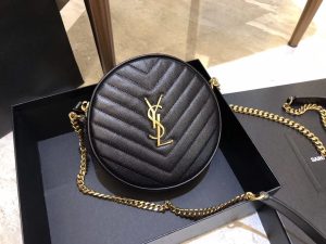 YSL Vinyle Round Camera BAG In Chevron Quilted Grain De Poudre Embossed Leather