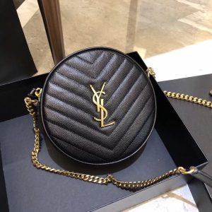 YSL Vinyle Round Camera BAG In Chevron Quilted Grain De Poudre Embossed Leather