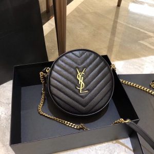 YSL Vinyle Round Camera BAG In Chevron Quilted Grain De Poudre Embossed Leather