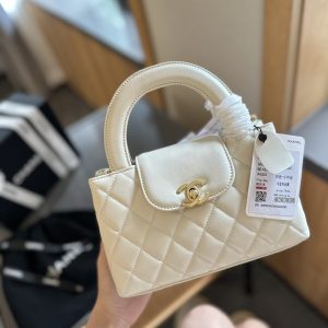 Shiny Aged Calfskin Coral Mini Kelly Shopping Bag