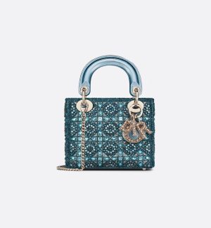 Metallic Lambskin and Celestial Blue Satin Embroidered with Beads
