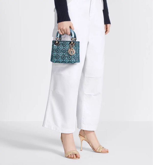 Metallic Lambskin and Celestial Blue Satin Embroidered with Beads