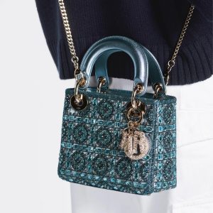 Metallic Lambskin and Celestial Blue Satin Embroidered with Beads