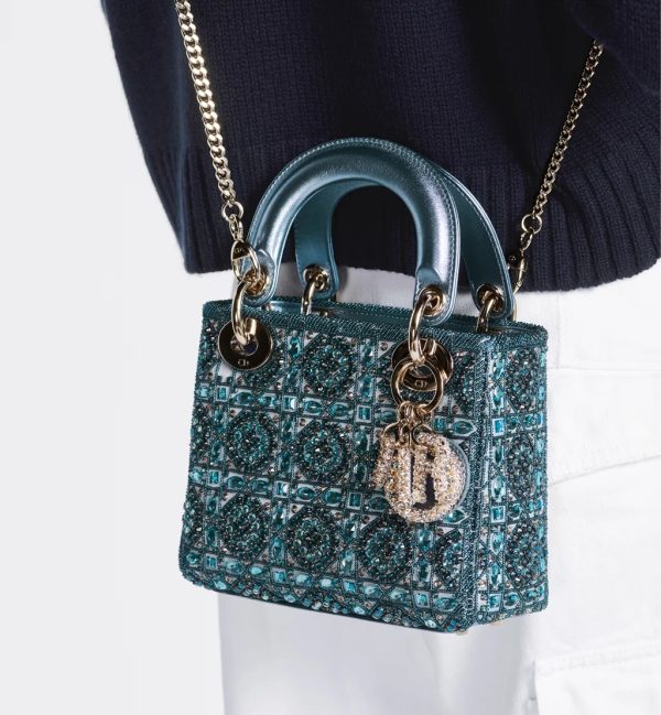 Metallic Lambskin and Celestial Blue Satin Embroidered with Beads
