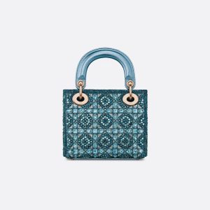 Metallic Lambskin and Celestial Blue Satin Embroidered with Beads