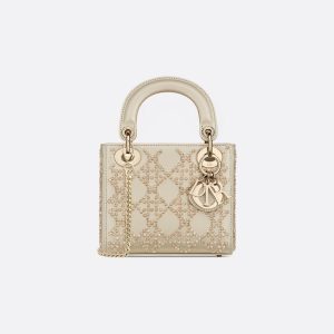 Platinum-Tone Metallic Cannage Lambskin with Beaded Embroidery