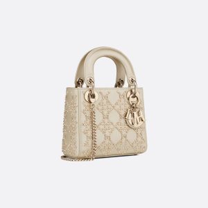 Platinum-Tone Metallic Cannage Lambskin with Beaded Embroidery