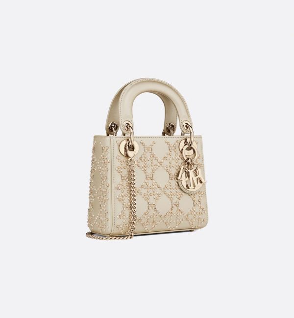 Platinum-Tone Metallic Cannage Lambskin with Beaded Embroidery
