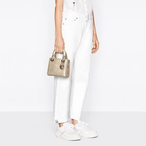 Platinum-Tone Metallic Cannage Lambskin with Beaded Embroidery