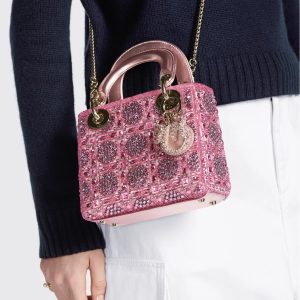 Metallic Lambskin and Rose des Vents Satin Embroidered with Beads