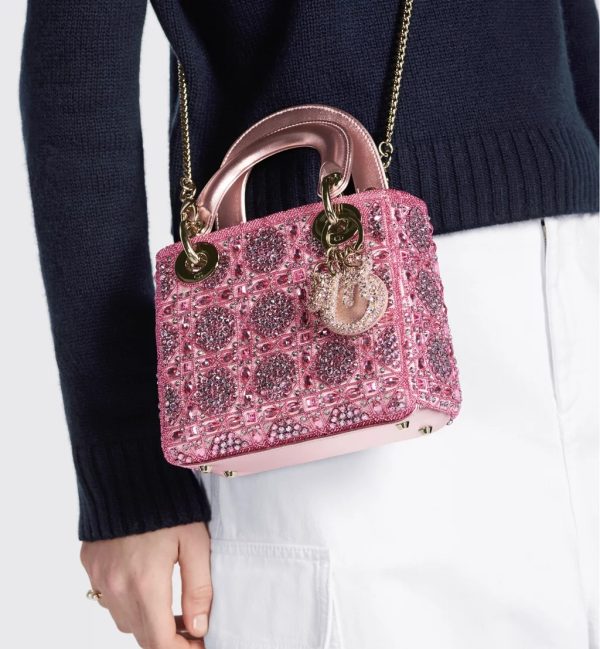 Metallic Lambskin and Rose des Vents Satin Embroidered with Beads