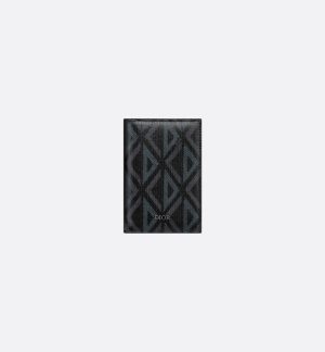 DIOR Vertical Bifold Card Holder  Black CD Diamond Canvas