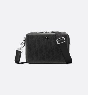 DIOR Zipped Pouch with Strap Black Oblique Galaxy Leather