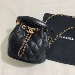 Chanel Classic Bucket Bag Gold Toned Hardware Black For Women 7.8in/20cm