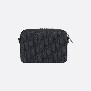 DIOR Zipped Pouch with Strap Black Oblique Jacquard