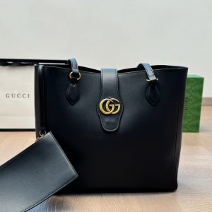 GUCCI New Sakai Calfskin Lux Medium Dahlia Tote Black