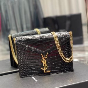 YSL Cassandra Medium Chain Bag In crocodile Embossed Shiny Leather