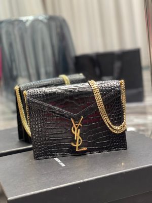 YSL Cassandra Medium Chain Bag In crocodile Embossed Shiny Leather