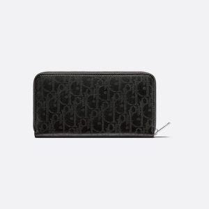 DIOR Zipped Long Wallet  Black Oblique Galaxy Leather
