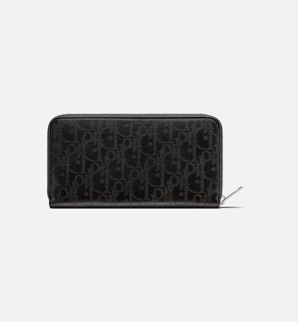 DIOR Zipped Long Wallet  Black Oblique Galaxy Leather