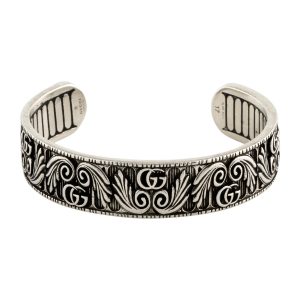 GUCCI Leaf Motif Double G Cuff Bracelet