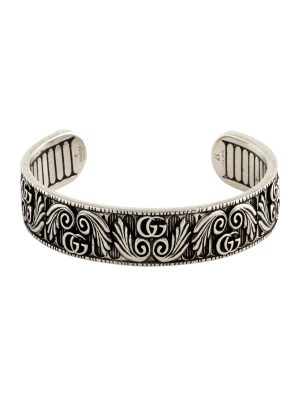 GUCCI Leaf Motif Double G Cuff Bracelet