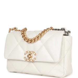 Medium 19 Flap Bag White Calfskin Mixed Hardware