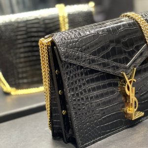 YSL Cassandra Medium Chain Bag In crocodile Embossed Shiny Leather