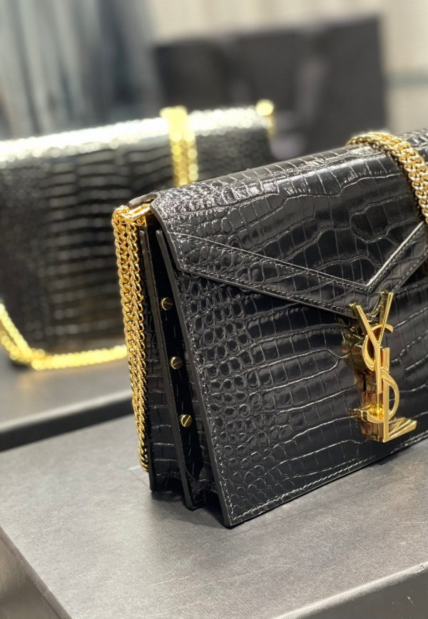 YSL Cassandra Medium Chain Bag In crocodile Embossed Shiny Leather