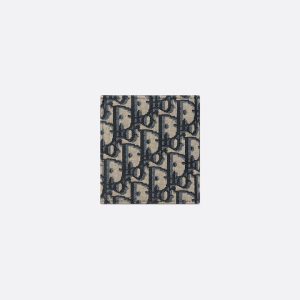 DIOR Vertical Bifold Wallet Beige and Black Oblique Jacquard