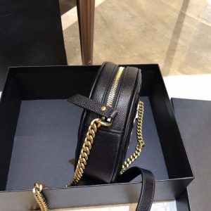 YSL Vinyle Round Camera BAG In Chevron Quilted Grain De Poudre Embossed Leather