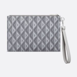 DIOR A5 Pouch Gray Diamond Canvas