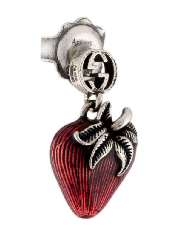 GUCCI Enamel Interlocking G Strawberry Single Earring