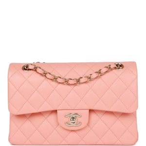 Small Classic Double Flap Pink Lambskin Light Gold Hardware