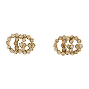 GUCCI 18K Running G Diamond Stud Earrings