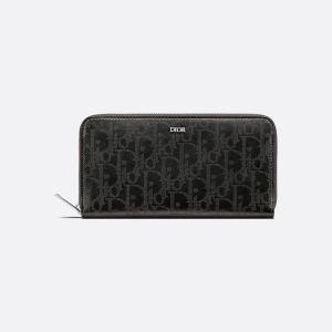DIOR Zipped Long Wallet  Black Oblique Galaxy Leather